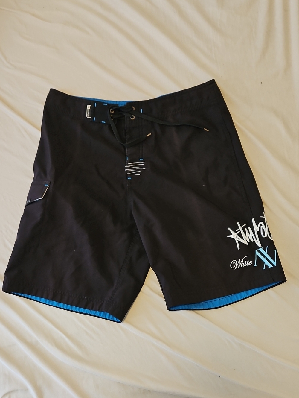 Men's Black Swim Trunks with Blue Accents